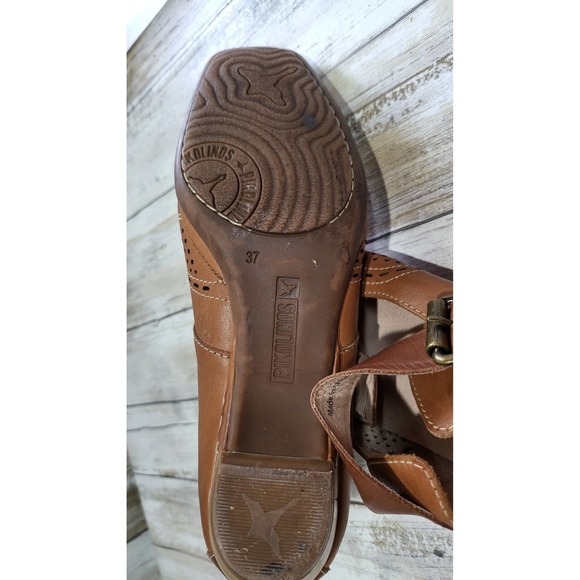 Pikolinos Women's Tan Leather Cutout MaryJane Buckle Shoes Size 37 is 6.5 in US - Picture 3 of 7